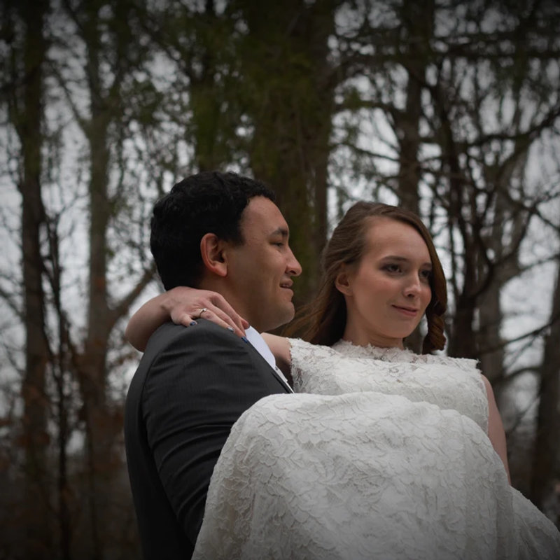Engagement photo in the woods